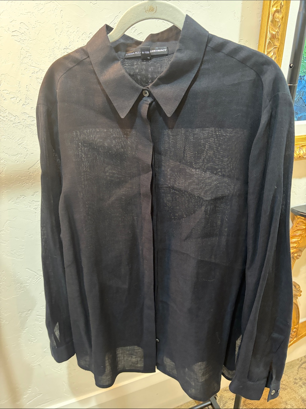 Ellen Tracy Black Lightweight Linen Blouse Size 18